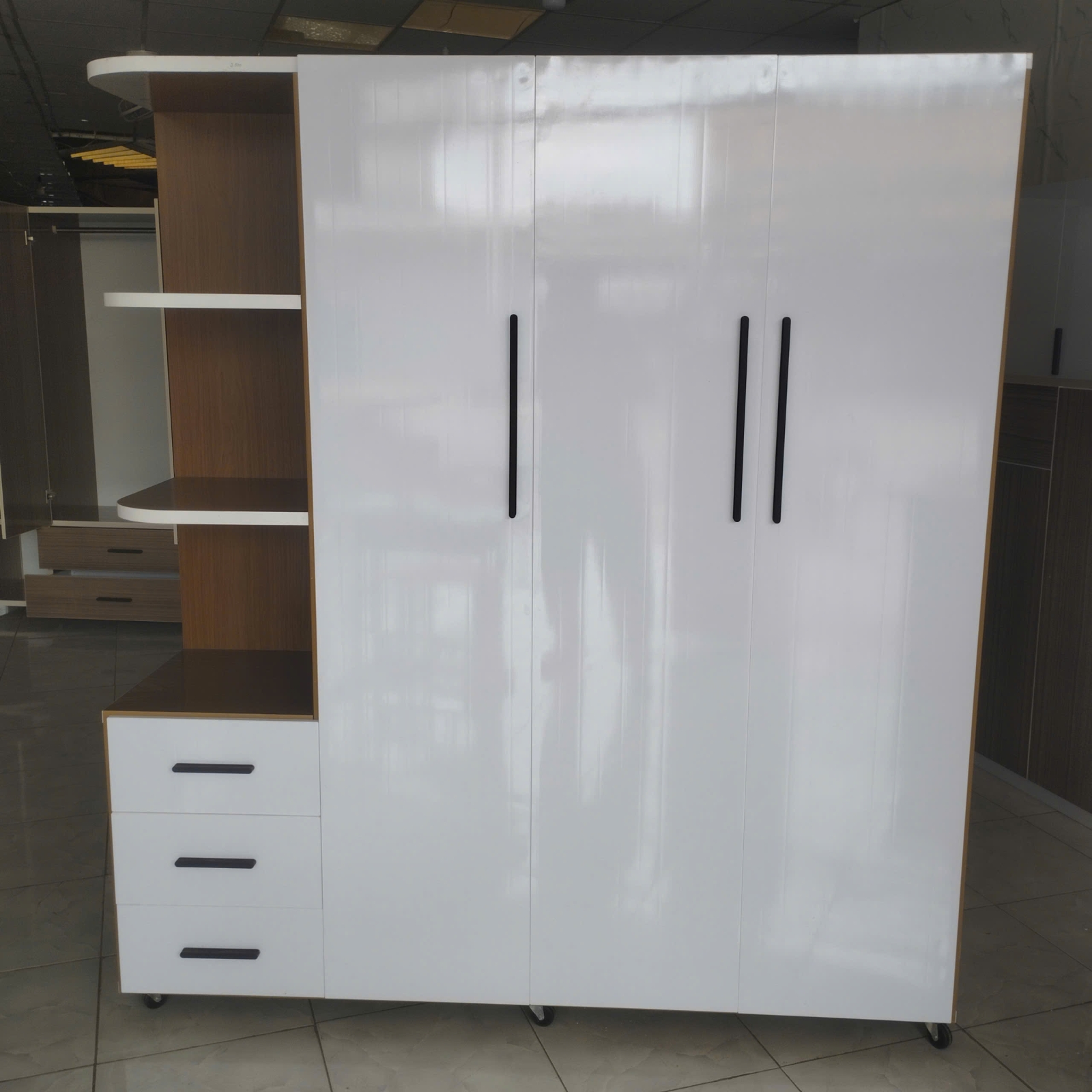 Tủ Nhựa Đài Loan HL04 - Có Kệ - Màu Óc Chó Phối Trắng