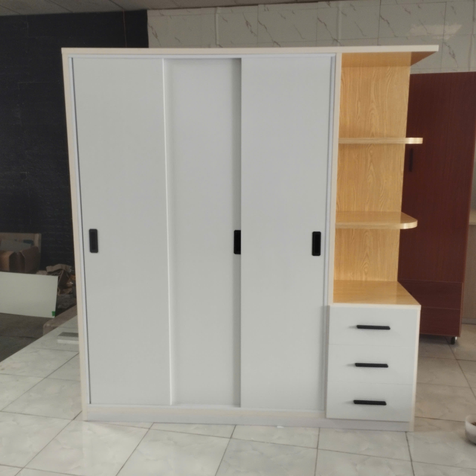 Tủ Nhựa Đài Loan HL04 - Chân Lùa - Màu Vân Gỗ Phối Trắng