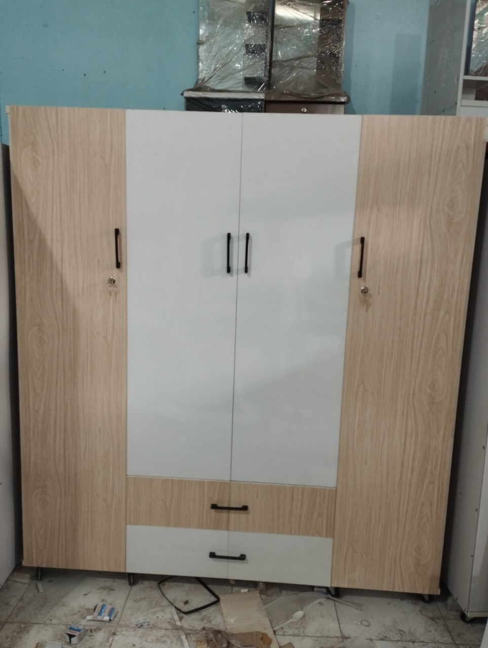 Tủ Nhựa Đài Loan 4 Cánh HL04 - Trắng Phối Xoan