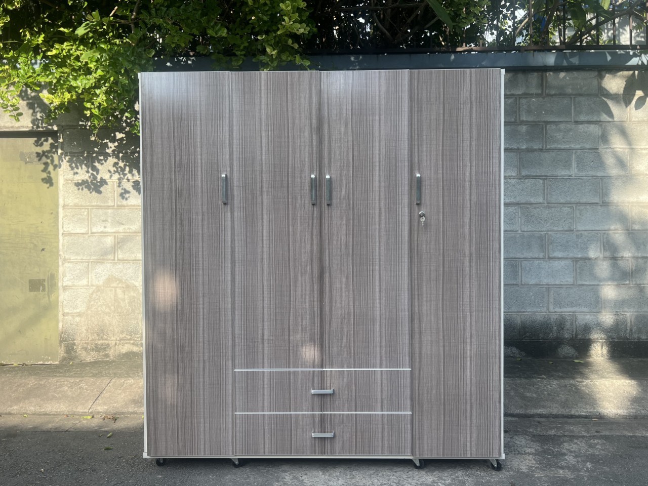 Tủ Nhựa Đài Loan 4 Cánh HL09 - Màu Vân Gỗ Xám